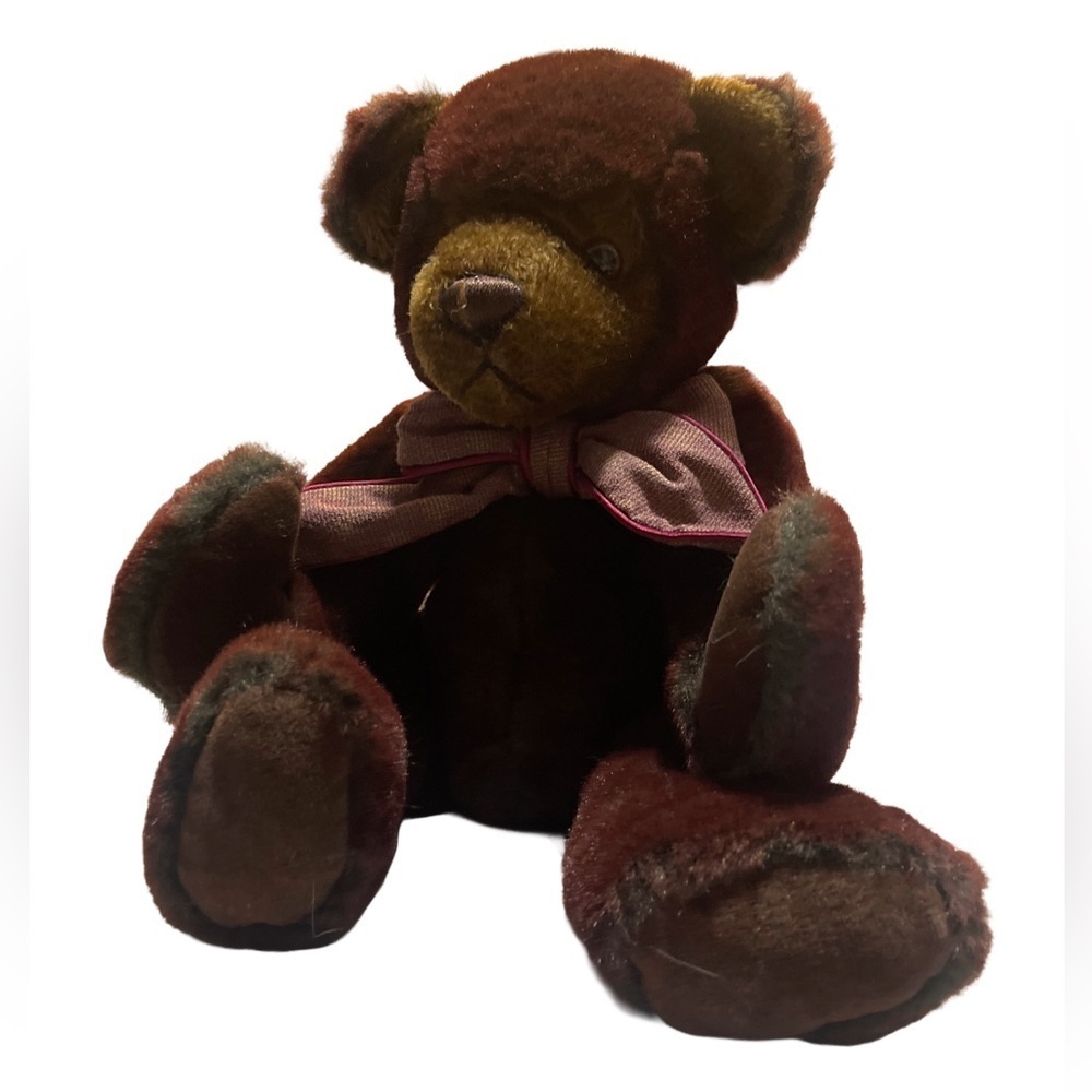 Color RICH Plush Collector Teddy Bear with Bow and Brown eyes SO Cute! - Picture 1 of 12